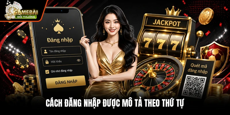 Cách đăng nhập được mô tả theo thứ tự